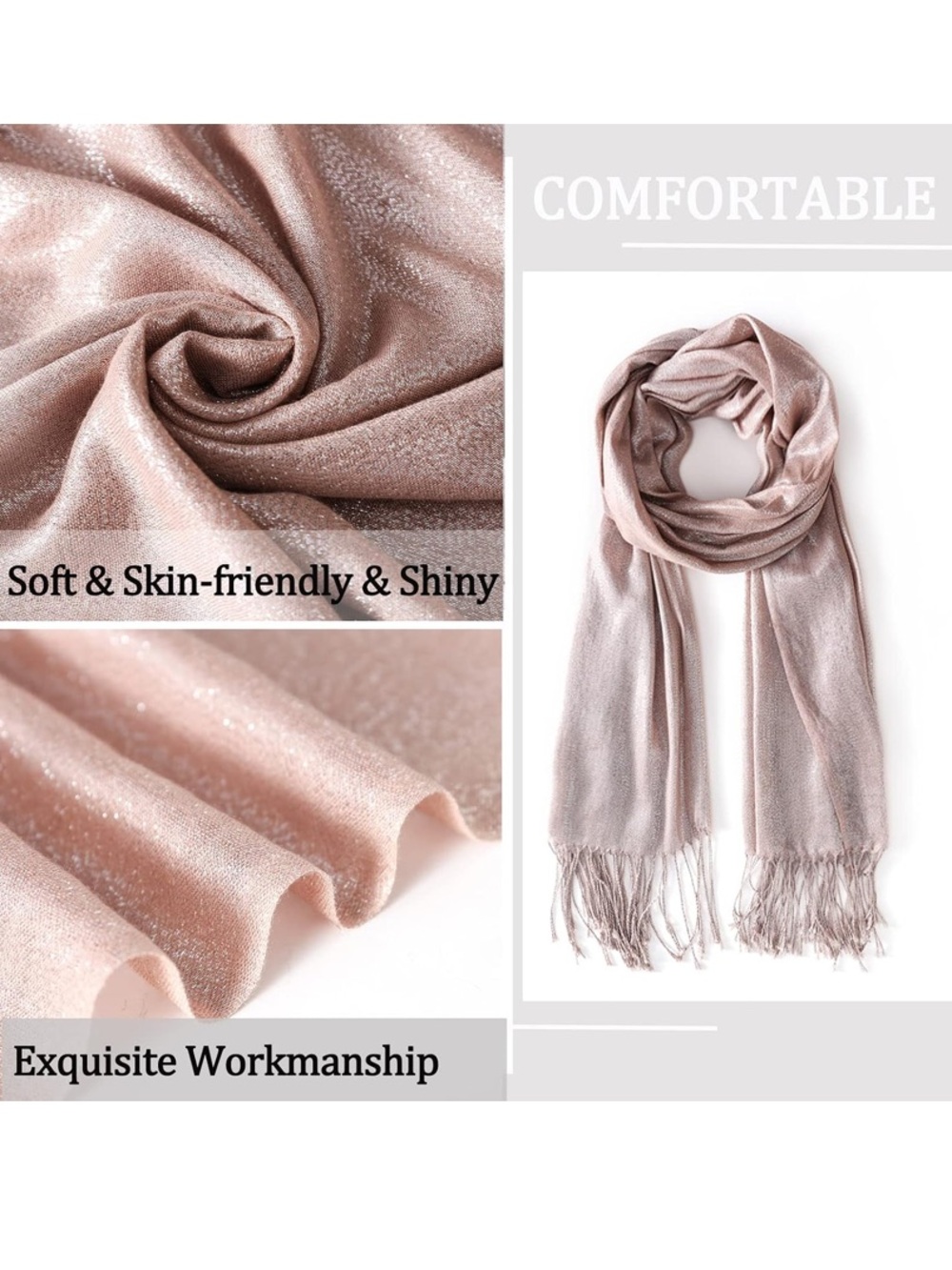 RonFoxi Rose Gold Sparkly Pashmina Shawl / Wrap - Picture 5 of 5